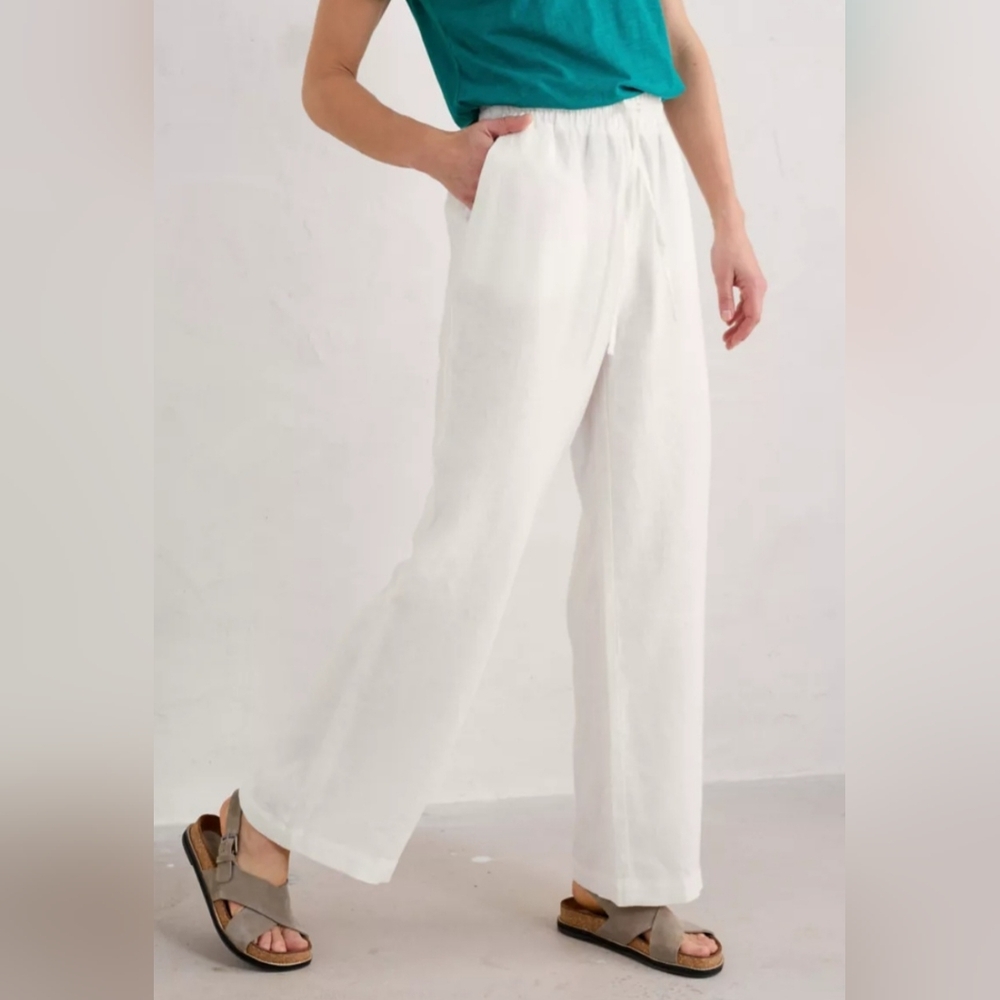 Seasalt Cornwall Tide Flow Wide Leg Linen Trousers Size 8